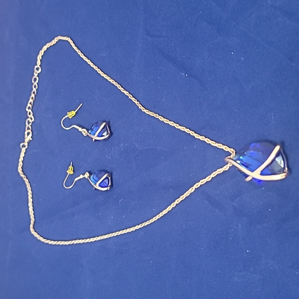 Fashion Blue Teardrop Pendant Necklace & Earring Set - Alloy & Titanium Steel - Picture 12 of 13